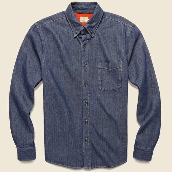 Faherty Indigo Blue Denim Button Up Jacket Orange Lining Men's L